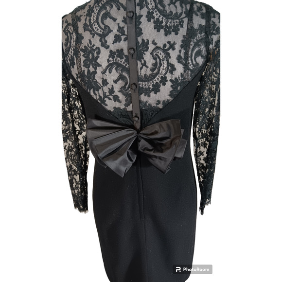Rickie Freeman for Teri Jon Nites Black Midi Preppy Lace Detailed With bow SZ 2 - Picture 3 of 8